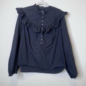 La‎ Vie Rebecca Taylor Black Long Sleeve Blouse Ruffle Peasant Cottagecore Sz L